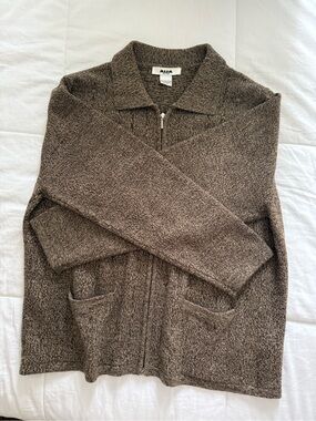 Alia Brown Textured Zip-Up Women's Sweater